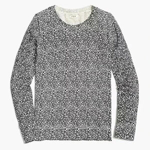 J Crew Teddie light weight sweater black with white flowers size medium